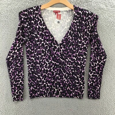 Cárdigan suéter Merona con botones para mujer S púrpura mezcla de algodón tejido estampado animal Foto 1 de 4