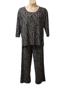 Antthony Studio Womens Trouser Suit Top XL Light Fawn Leaf on Black - Picture 1 of 3