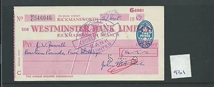 CHEQUE - CH931 - USED -1957- WESTMINSTER BANK, RICKMANSWORTH - Picture 1 of 1