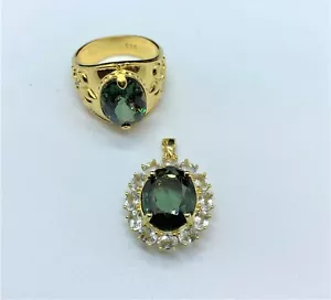 8 or 6 Ct Certified Heated Dalarna Gahnite Pendant in 18k Gold Plated Sterling - Picture 1 of 12