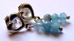 Pendientes Corazón de Plata 925 Con Aguamarinas - Imagen 1 de 5
