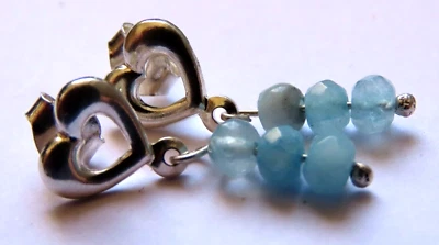 Orecchini cuore argento 925 con acquamarina - Immagine 1 di 4