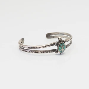 Fun inlaid turquoise sterling silver turtle tortoise Native American bracelet - Picture 1 of 4