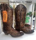 CORRAL COWGIRL SZ 7 1/2 COGNAC GLITTER INLAY & STUDS LEATHER BOOTS E-1373 NEWNB!