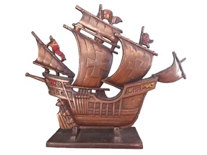 Vintage Cast Iron Hand Painted Spanish Galleon Sailing Ship Door Stop Maritime - Picture 1 of 7