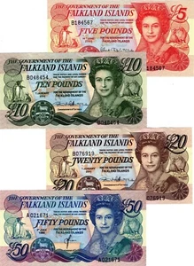 1990 - 2011 Falkland Islands 5, 10, 20, 50 Pound P16 - P19 Full set Banknote UNC - Picture 1 of 4