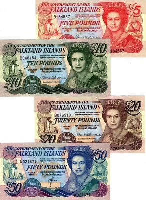 1990 - 2011 Falkland Islands 5, 10, 20, 50 Pound P16 - P19 Full set Banknote UNC - Image 1 of 4