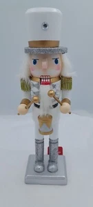 Ashland Wooden Toy Soldier Drummer Nutcracker White w glitter Decor x-mas 10” - Picture 1 of 12