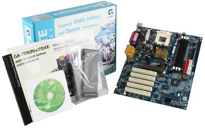 Mainboard Original New Box Gigabyte GA-7DXE Rev:2.0 Socket 462 3xDDR AMD761 ATX - Image 1 of 4