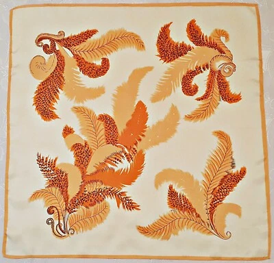 BUFANDA CUADRADA VINTAGE AUTÉNTICA ARTE ANIMAL PLUMAS NARANJA BLANCO ACETATO 27" Foto 1 de 3