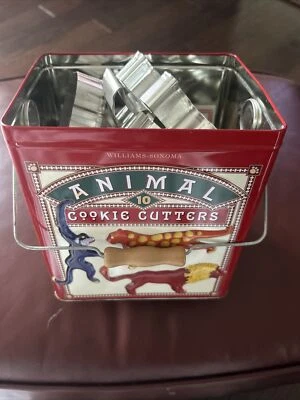 Williams-Sonoma Animal 10 Cookie Cutters Set in Tin Can 2002 Lid Missing - Image 1 of 4