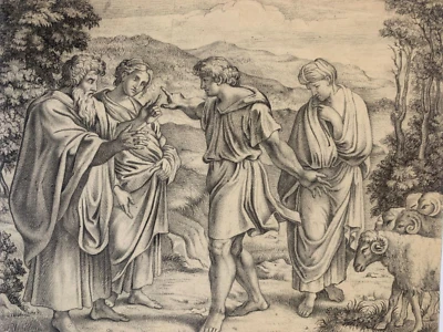 Dessin Ancien Scène de genre Grèce Antique Mythologie Biblique Bergers - Photo 1/4