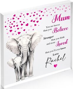 Personalised Mothers Day Mum Birthday Gifts Acrylic Plaque- Cute elephants