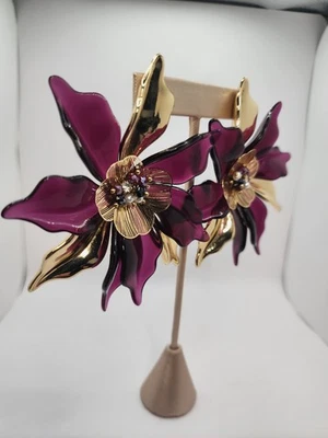 Hermosos Pendientes Pointsetta Acrílico De Gran Tamaño con Poste Floral Trasero Vacaciones Glamour  Foto 1 de 4