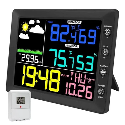 Weather Station Wireless Indoor Outdoor Thermometer, 8.3 Inch Color Display D... - Image 1 of 4