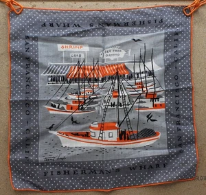 VINTAGE TAMMIS KEEFE HANKY HANKIE HANDKERCHIEF FISHERMEN'S WHARF SAN FRANCISCO - Picture 1 of 3