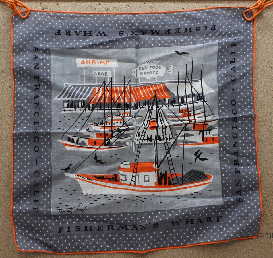 PAÑUELO VINTAGE TAMMIS KEEFE HANKY HANKIE MUELLE DE PESCADORES SAN FRANCISCO Foto 1 de 3