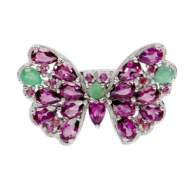 Anillo de plata de ley 925 pera rodolita esmeralda piedras preciosas naturales joyería talla 8 Foto 1 de 4