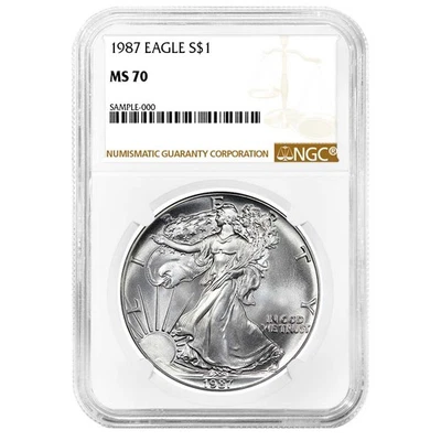 1987 $1 American Silver Eagle NGC MS70 Brown Label - Image 1 of 2