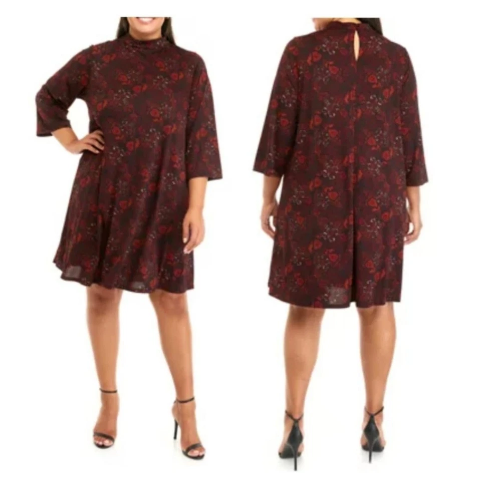 Robbie Bee Women's Plus Mock Neck Paisley Print A-Line Midi Dress Wine Mustard - Image 1 of 4