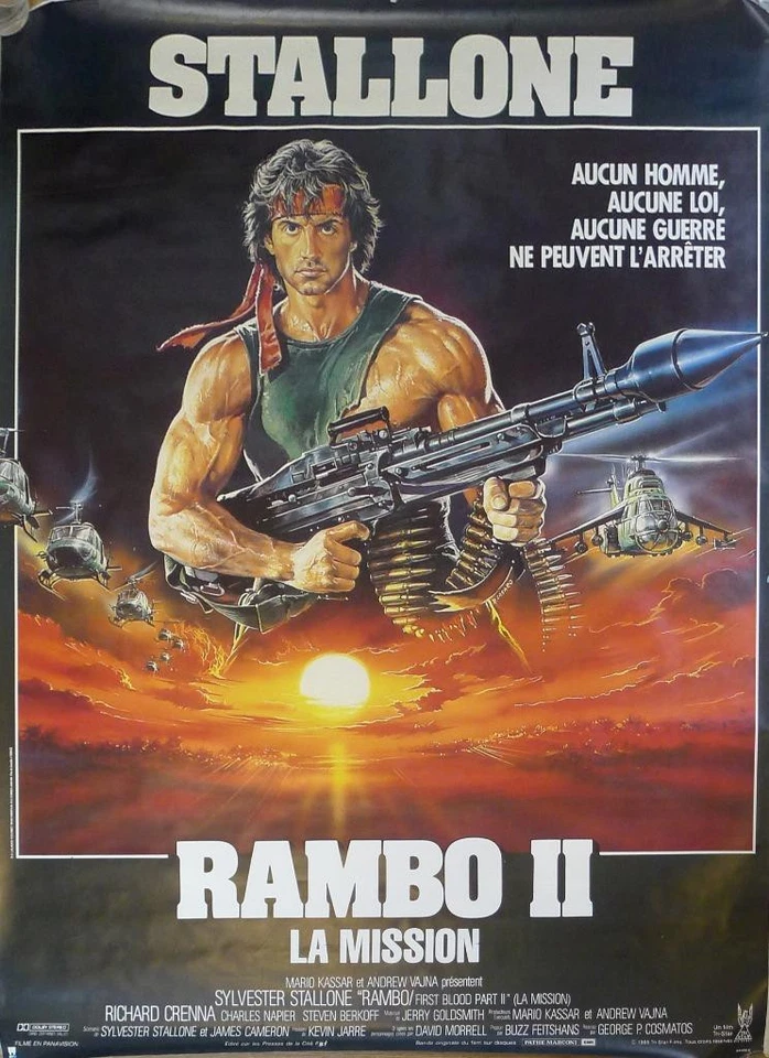 RAMBO 2 - SYLVESTER STALLONE - SELTENER STIL B GROSSES GEROLLTES FRANZÖSISCHES FILMPLAKAT - Bild 1 von 1