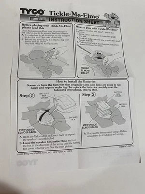 Hoja de instrucciones original 1995 TYCO Tickle-Me-Elmo Sesame Street solamente Foto 1 de 3