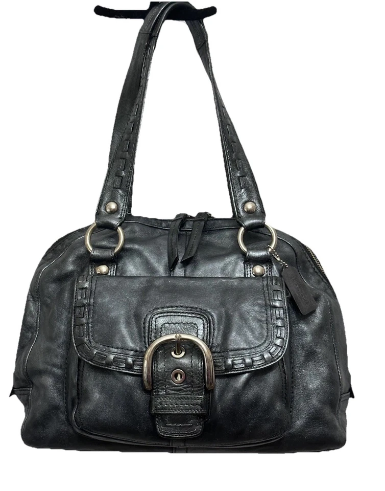 Bolso de Hombro COACH SOHO Y2K Grande Negro Metálico Cuero Hebilla Solapa Reacondicionado Foto 1 de 4