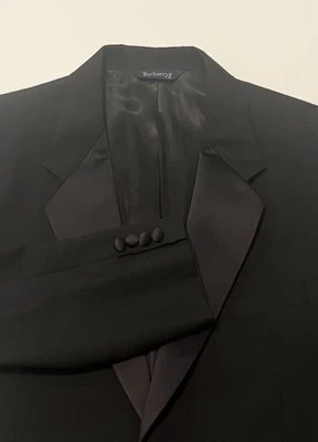 BURBERRY Hombres Formal Negro Lana Traje Chaqueta-44R-Solapa Satén-Un Botón-Macys Foto 1 de 4