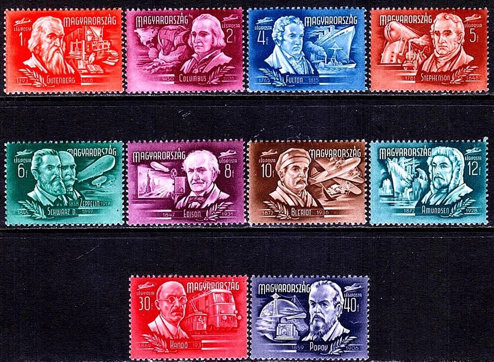 👉 HUNGARY 1948 INVENTORS SC#C53-62 MNH DA VINCI TRAINS ZEPPELIN 💲FREE SHIPPING - Image 1 of 1