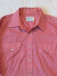 California Ranchwear H Bar C Renegade vintage anni 70 rosso check pearl snap 16,5 USA - Foto 1 di 10