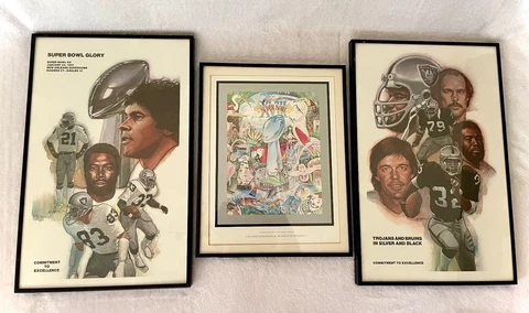 VTG LOS ANGELES RAIDERS 1980’s FRAMED SUPER BOWL XV & XVIII POSTERS LOT OF 3 Cover