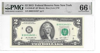 2013* NEW YORK  STAR  $2 FRN (B* BLOCK) PMG 66 EPQ GEM UNCIRCULATED - Image 1 of 4