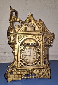 Antique Primitive Gilt Iron Castle Golden Clock Co. Chicago Working Novelty - Picture 1 of 7