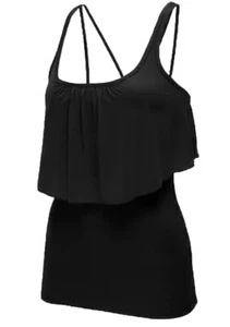 STUDIO by CAPEZIO Lyla Black Ruffle Overlay Strappy Tank Top NEW Womens Size M - Picture 1 of 13