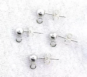 TWO Pair 4mm Round Ball Dangle Post REAL .925 Sterling Silver Earrings CLOSEOUT - Picture 1 of 1