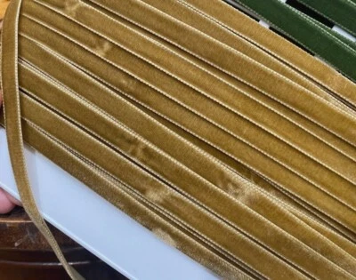 vintage velvet trim ribbon 3/8" antique gold 9mm 3yds made in Switzerland - Image 1 of 4