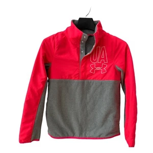 Under Armour Phenom 1/4 Snap Fleece Pullover Girls Large Neon Pink Gray Coldgear - Picture 1 of 10