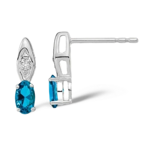 14K Solid White Gold Swiss Blue Topaz Diamond Dangle Earrings - Picture 1 of 4