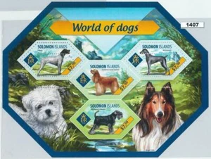 M1407 - SOLOMON ISLANDS -ERROR 2014 MISSPERF SHEET: Dogs, Cocker Spaniel Maltese - Picture 1 of 1