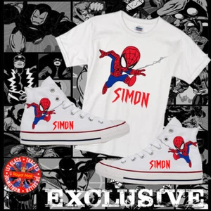 Conjunto personalizado de camisetas Spiderkid Converse Kids All Star Hi Top & Matching - Imagen 1 de 1