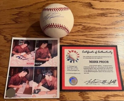 MARK PRIOR Autographed Signed RAWLINGS OML Baseball SCHWARTZ COA/HOLO - Image 1 of 3