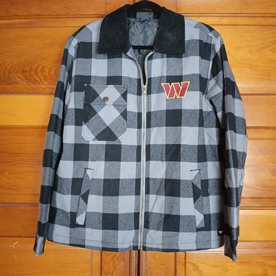 Chaqueta para hombre nueva sin etiquetas Washington Commanders NFL gris mediano a cuadros cremallera completa bordada Foto 1 de 4