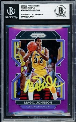 Tarjeta púrpura Magic Johnson Auto 2021-22 Panini Prizm 248 Card Lakers/99 Beckett Foto 1 de 2