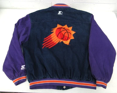Chaqueta Universitaria Forrada a Presión Denim Phoenix Suns Años 90 De Colección Talla Grande Foto 1 de 4