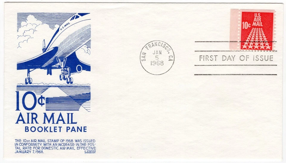 1968 FDC C72b Fifty-star Runway booklet single, C. Stephen Anderson blue cachet - Image 1 of 1