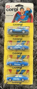 4 X CORGI JUNIORS 17 SUPERMAN METROPOLIS POLICE CAR CASH & CARRY TRADE PACK MINT - Picture 1 of 4