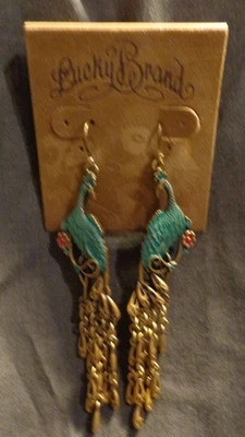 LUCKY BRAND PEACOCK DANGLE EARRINGS BOHO FASHION JEWELRY BIRD - Image 1 of 4