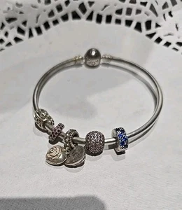 Sterling Silver Pandora Bracelet With 5 Charms SB #91 - Picture 1 of 5
