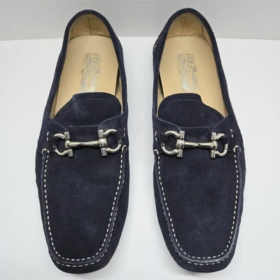Salvatore Ferragamo Mens 9.5D Navy Blue Suede Parigi Loafers Drivers Shoes Italy - Image 1 of 4