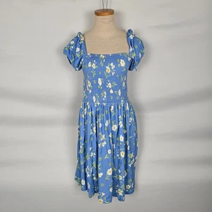 French Connection Dress Women's 6 Blue Yellow Floral Mini Cap Short Sleeve NWT - Picture 1 of 19